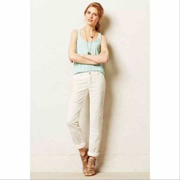 Pilcro by Anthropologie Hyphen Eyelet Chino Pants Ivory Size 31 Tall 12 - Picture 16 of 16
